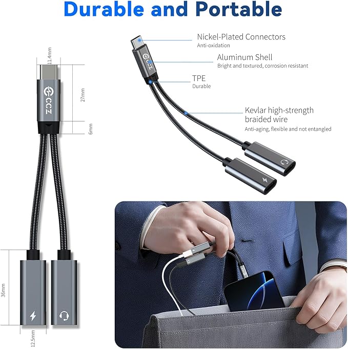 USB C Headphone Splitter, CCZ CA01 USB C to Type C Headphone Jack and Charger - Image 9