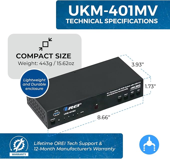 OREI 4x1 KVM HDMI Seamless Switch Multiviewer, Share Multiple Devices, Gaming - Image 5