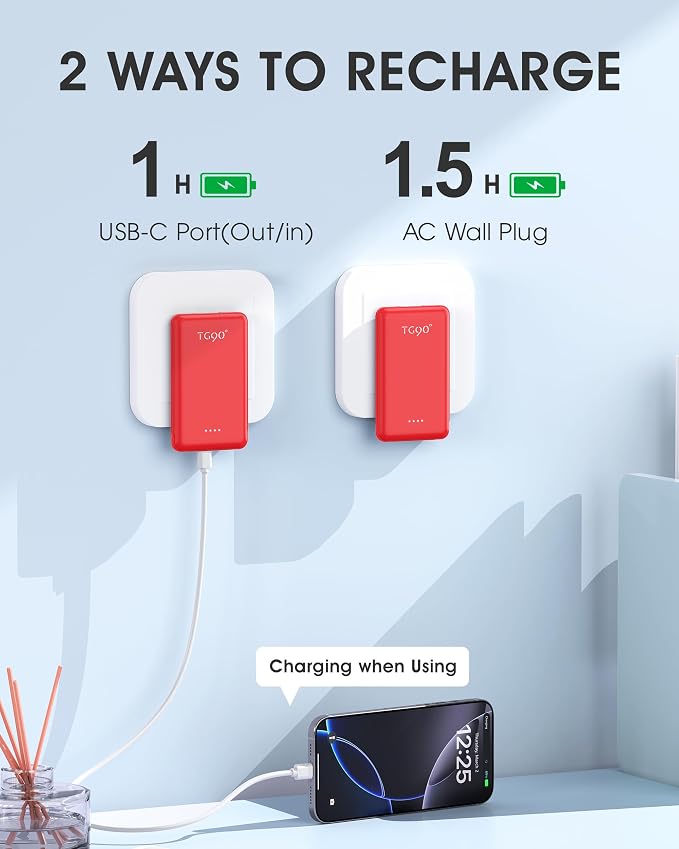 TG90° 5000mAh Ultra Slim Power Bank Built in Foldable AC Plug and Cables - Image 3