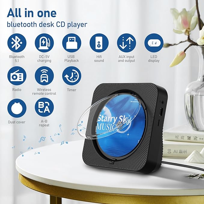 CD Player Portable Bluetooth 5.1 Desktop CD Player - Image 6