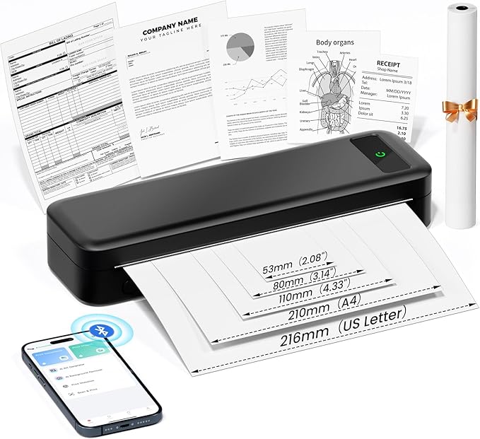 Portable Printers Wireless for Travel, Inkless Thermal Printer, Small Bluetooth by TATTMUSE