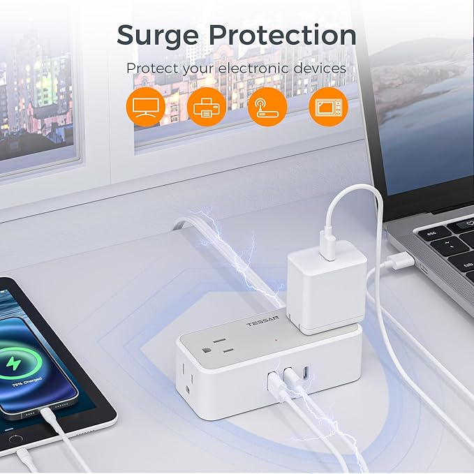 TESSAN Flat Plug Extension Cord 5 FT, Surge Protector Power Strip - Image 4