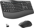 Wireless Keyboard and Mouse Combo, 2.4G Full Size Wave Keys Ergonomic Keyboard by RECCAZR