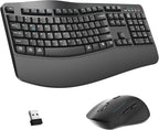 Wireless Keyboard and Mouse Combo, 2.4G Full Size Wave Keys Ergonomic Keyboard by RECCAZR