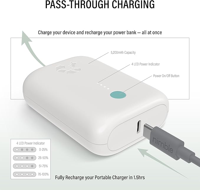 Nimble Champ Lite Portable Charger, 5200mAh Fast Charging Power Bank 15W USB C - Image 4