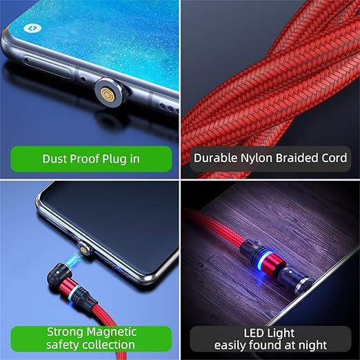 Magnetic Charging Cable 540° Rotation Magnet Phone Charger USB C Cable 3A Fast - Image 6