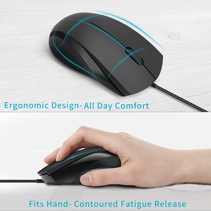 Rapoo Silent Wired Mouse, 1000 DPI 5ft Cord Quiet Button Optical Computer Mouse - Image 3
