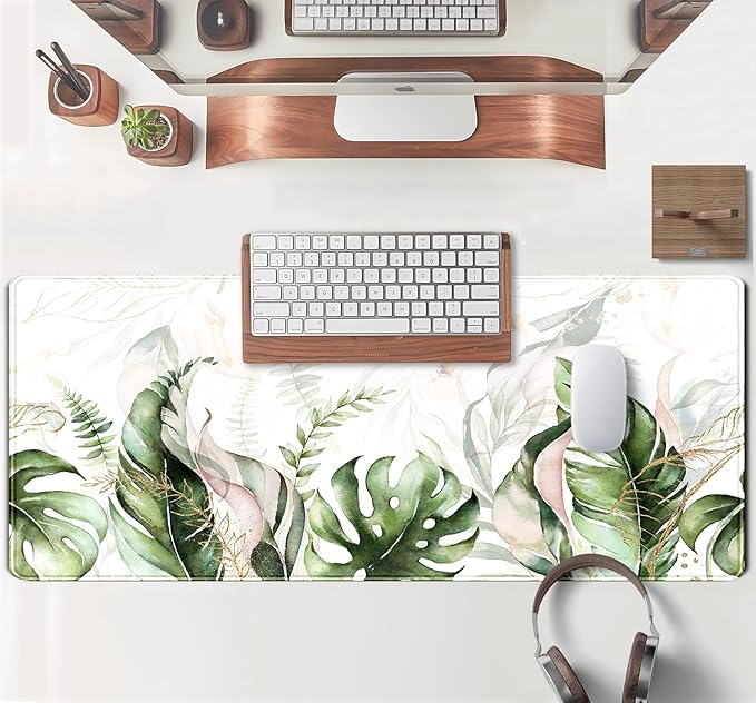 Green Tropical Leaves Desk Mat XL Large Gaming Mouse Pad Green Sage Plant - Image 4