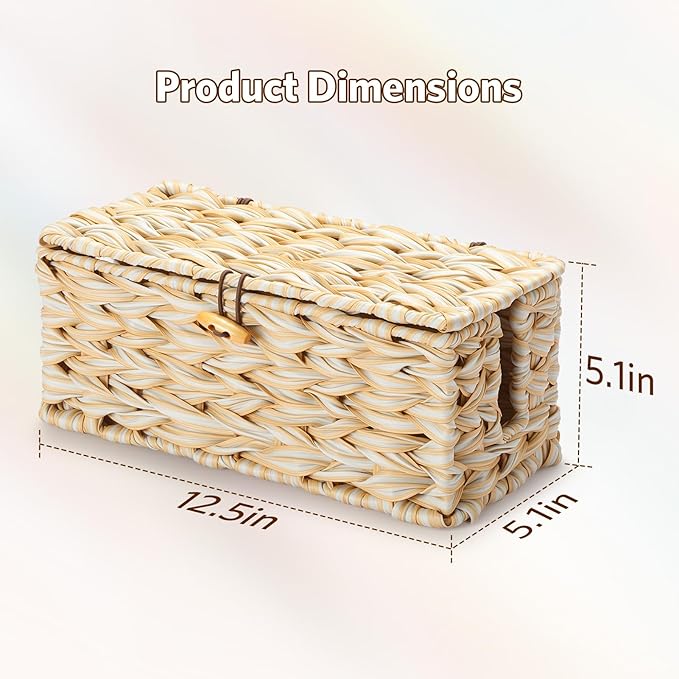 Delamu Handmade Synthetic Rattan Cable Management Box, Flat Weave Desk Organizer - Image 2