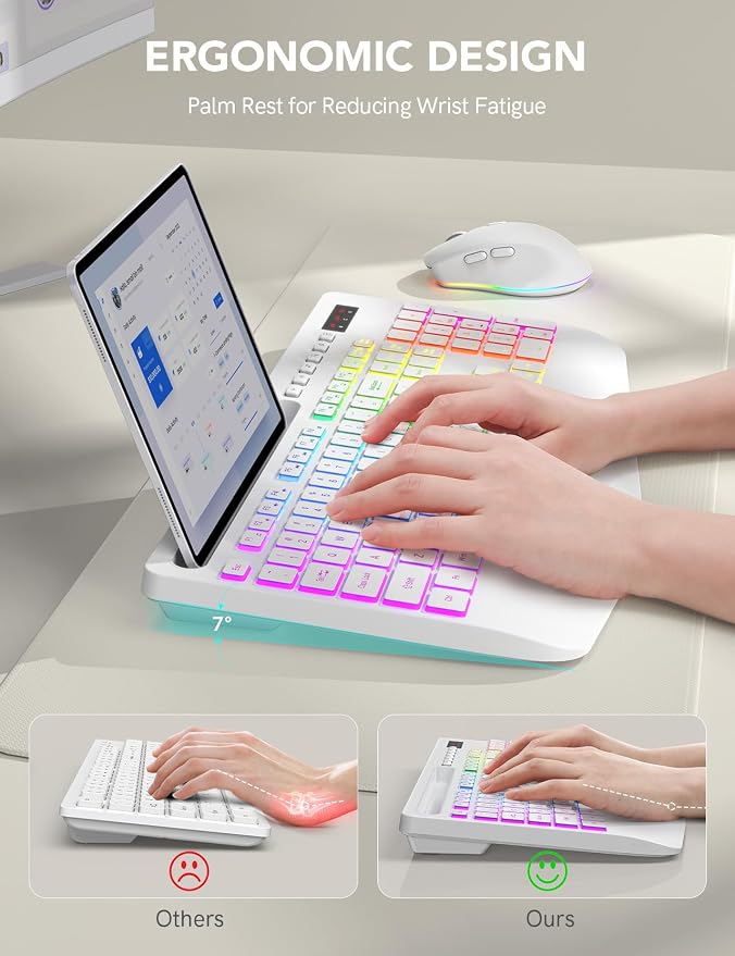 Wireless Keyboard and Mouse Backlits, Wrist Rest, LED Mouse, Rechargeable - Image 3