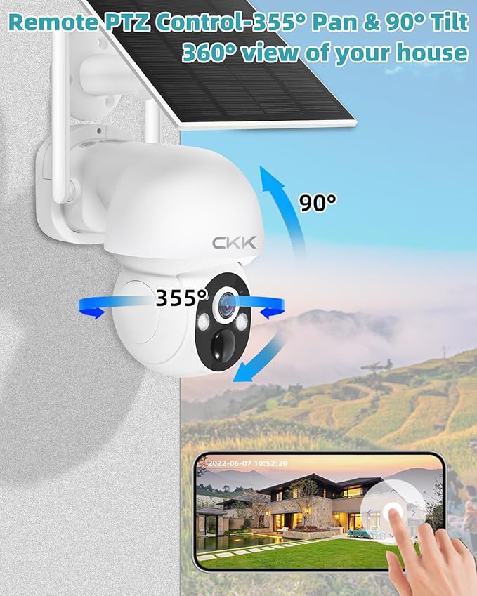 4MP PTZ Solar Security Camera Outdoor, Pan/Tilt/Zoom, PIR Detection, 2-Way Audio - Image 3