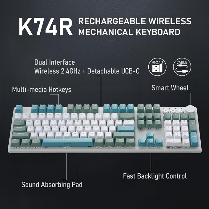 iRocks K74R Wireless RGB Illuminated Mechanical Gaming Keyboard, Hot-Swappable - Image 2