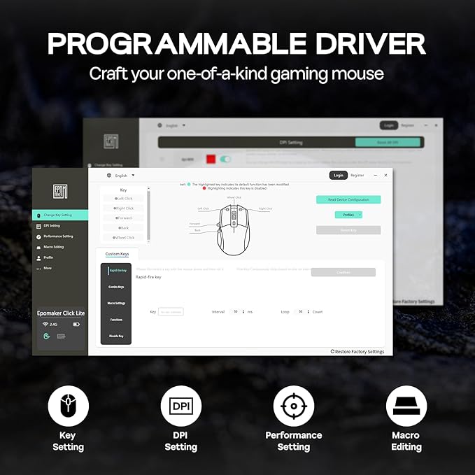 EPOMAKER Click Lite Wireless Gaming Mouse, 800 to 12, 000 DPI Adjustable - Image 7