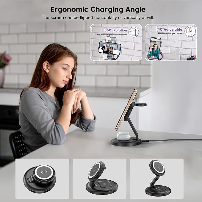 3 in 1 Foldable Wireless Charger iPhone Charging Station, - Image 5