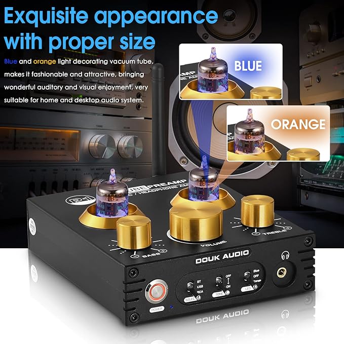Douk Audio P1 Vacuum Tube Bluetooth Preamplifier, GE5654 Audio Preamp, Hi-Fi - Image 5