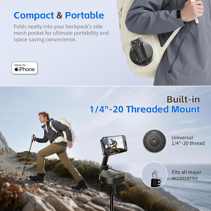 MOTA Tripod Stand Only for iPhone, 2 Axis Foldable iPhone Gimbal Stabilizer for - Image 9