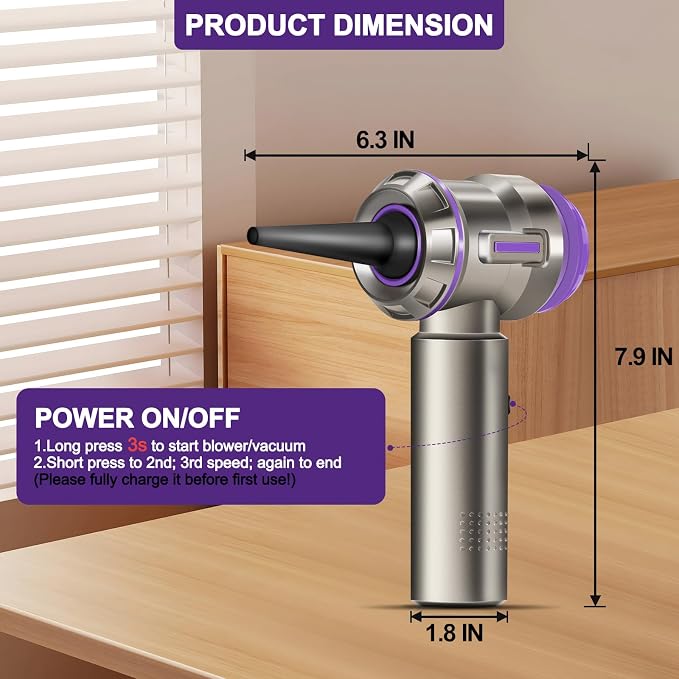 PeroBuno Electric Air Duster, Mini Vacuum Cleaner Cordless, 35mins Runtime - Image 7