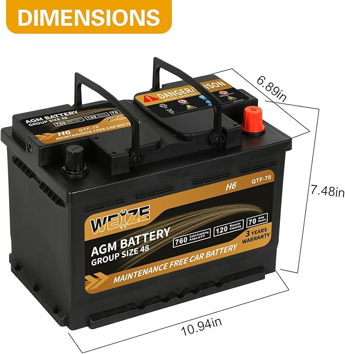 Weize Platinum AGM Battery BCI Group 48-12v 70ah H6 Size 48 Automotive Battery - Image 2