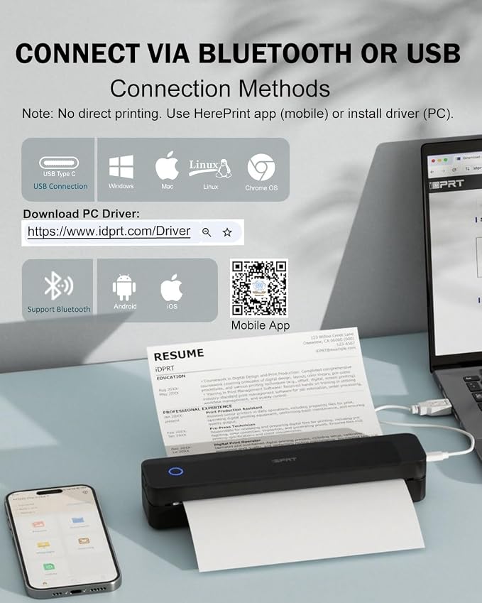 Inkless Portable Printer for Travel, 300DPI Wireless Thermal Printer Support - Image 4