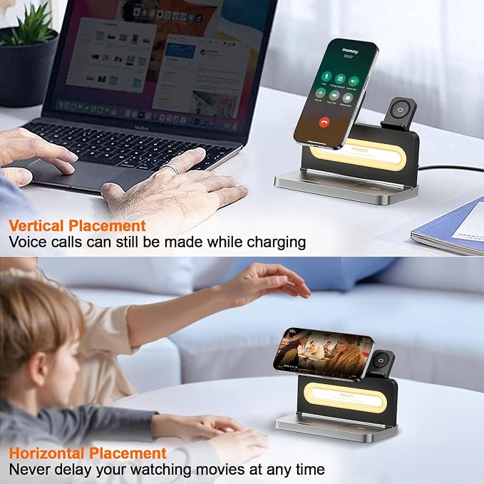 4-in-1 Wireless Charger with Adjustable Night Light, Magnetic Foldable Stand - Image 2