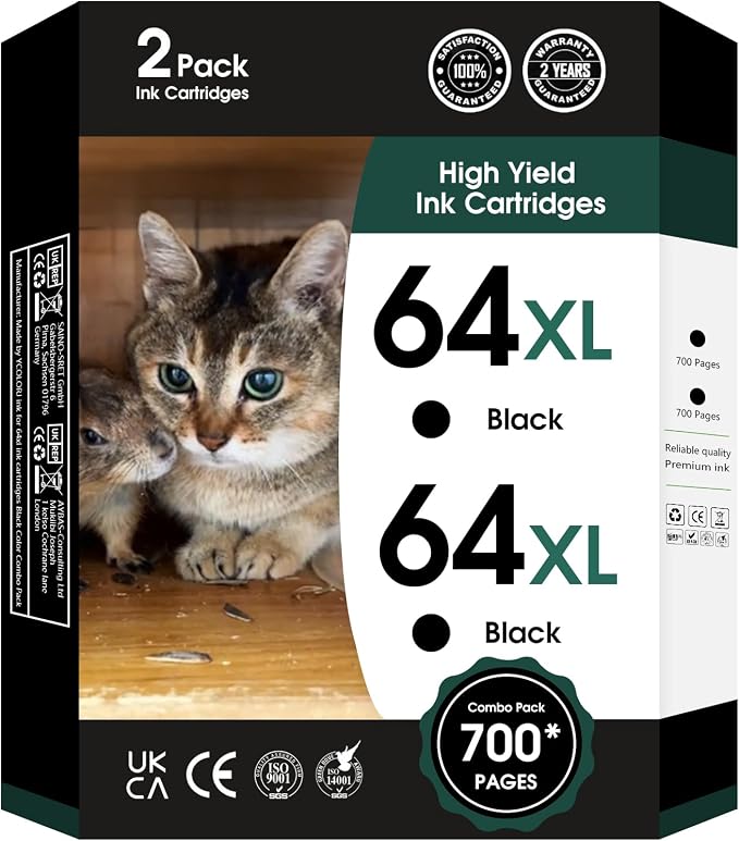 64XL Black Ink Cartridges Black Compatible by Fannster