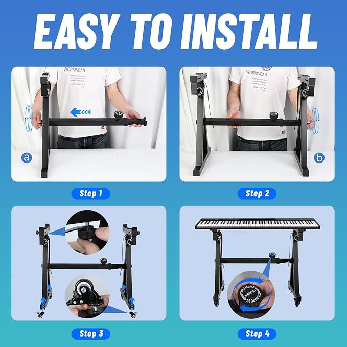 Keyboard Stand Piano w/ Wheels Duty Piano Stand Z Style Adjustable Keyboard - Image 7