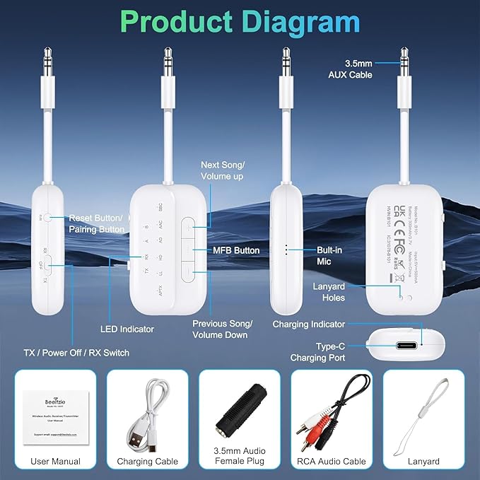 2025 Upgraded Pro Bluetooth 5.4 Transmitter Receiver, 2-in-1 Airplane Wireless - Image 8