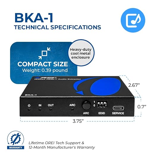 OREI 8K Audio Extractor HDMI UltraHD 4K @ 120Hz 48G HDMI 2.1 Audio Converter - Image 5