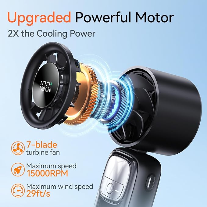 3-in-1 Portable Handheld Turbo Fan-100 Speeds, 15000 RPM, 10Hrs Cooling - Image 2