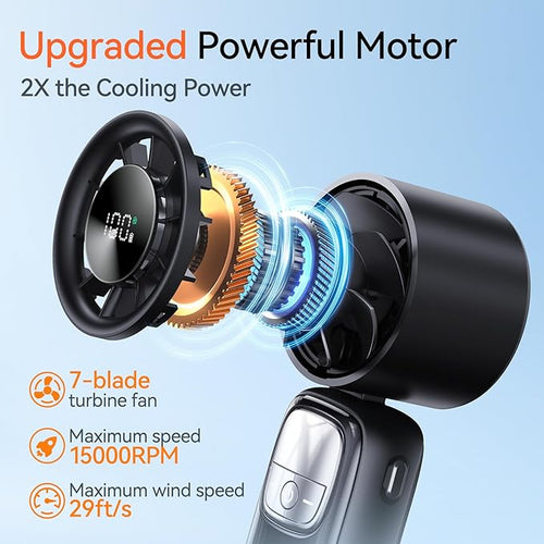 3-in-1 Portable Handheld Turbo Fan-100 Speeds, 15000 RPM, 10Hrs Cooling - Image 2