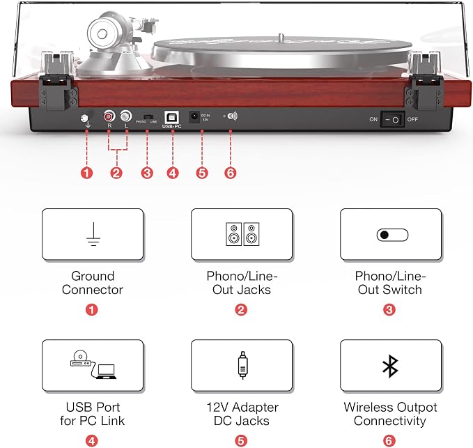 Record Player Turntables for Vinyl Record Belt-Drive Wireless Output - Image 3