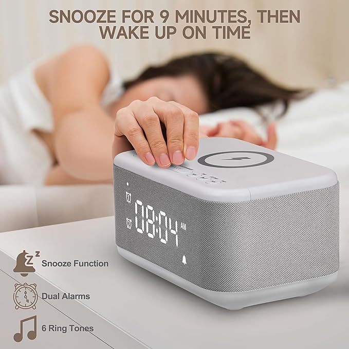 Alarm Clock Speaker Wireless Charger, Digital Alarm Clocks Bedrooms Bluetooth - Image 4