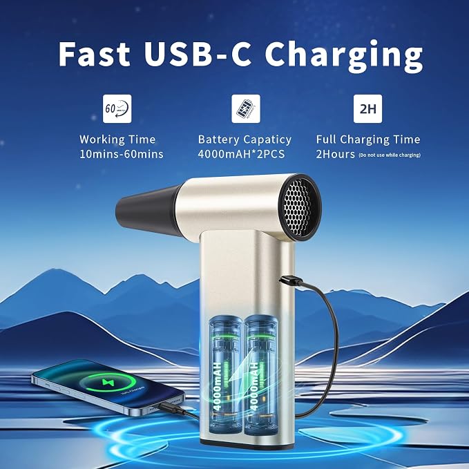 Compressed Air Duster, 300000RPM Electric Air Dusters Mini Blower Jet Turbo Fan - Image 4