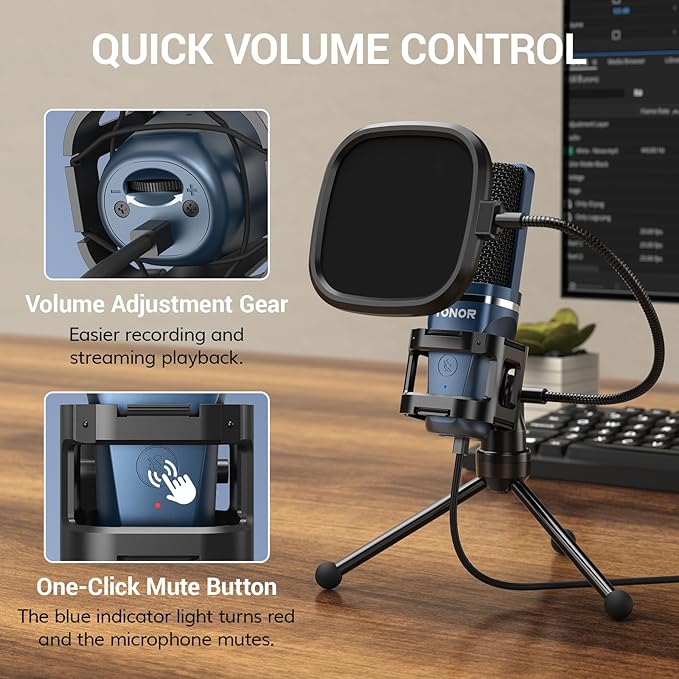 TONOR TC-777 Podcast Microphone, USB Computer Microphone, Cardioid Condenser PC - Image 3