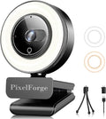 2K Webcam for PC with Microphone & Light & Privacy Cover, Web Camera for by PixelForge