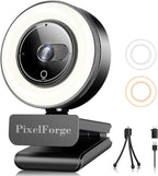 2K Webcam for PC with Microphone & Light & Privacy Cover, Web Camera for by PixelForge
