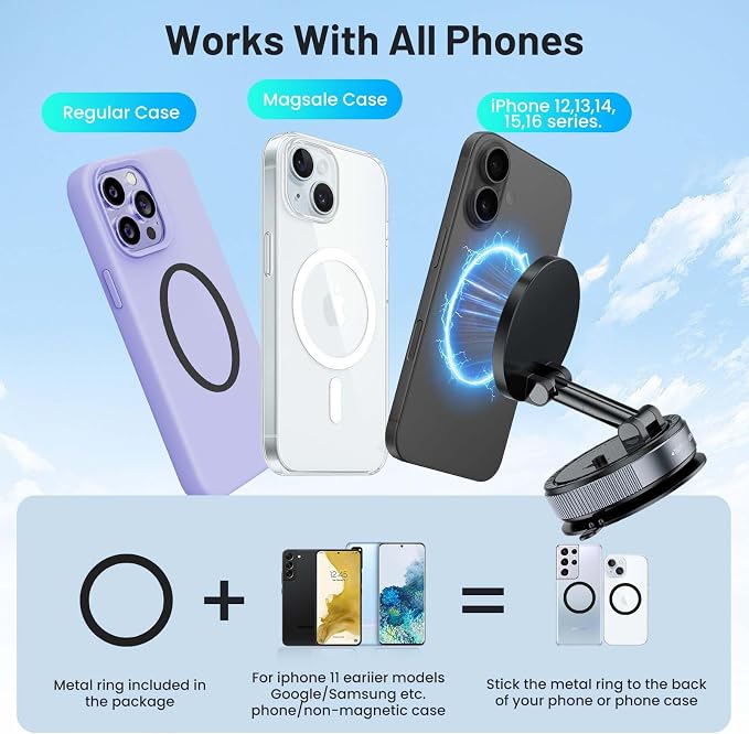 Magnetic Phone Holder for Car, Suction Cup Phone Mount, Foldable Vacuum - Image 7