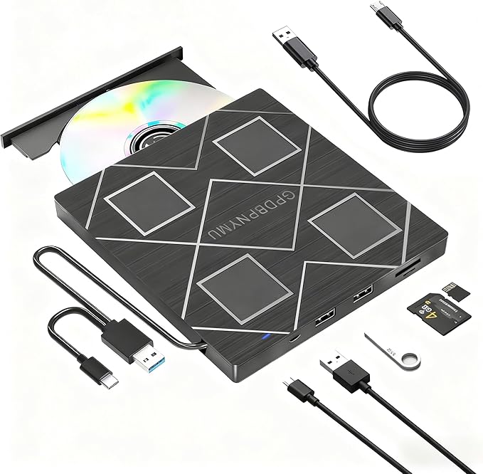 5-in-1 Extemal CD/DVD Drive for Laptop, USB 3.0 & Type-C Portable CD/DvD Rw - Image 9