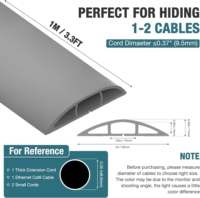 Floor Cord Cover, Cable Protector, 0.63W x 0.31H inches, Wire Cover - Image 5