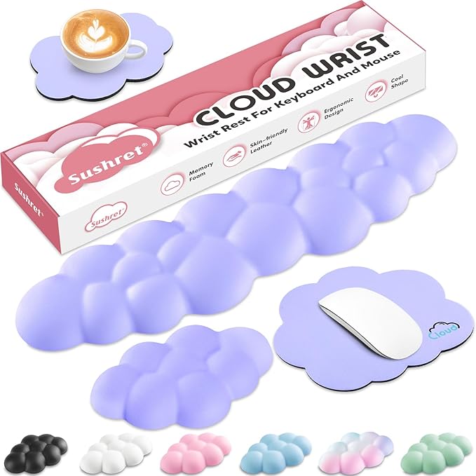 Cloud Wrist Rest for Computer Keyboard, 4-in-1 Memory Foam Leather Cloud by Sushret