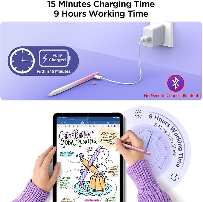 Stylus Pen for iPad 2018-2025, 15Mins Fast Charge for Apple Pencil, Palm - Image 3