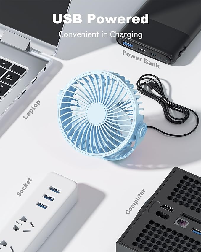 USB Desk Fan, 5 Inch Mini Portable, 3 Speeds Strong Airflow Personal Desktop - Image 4