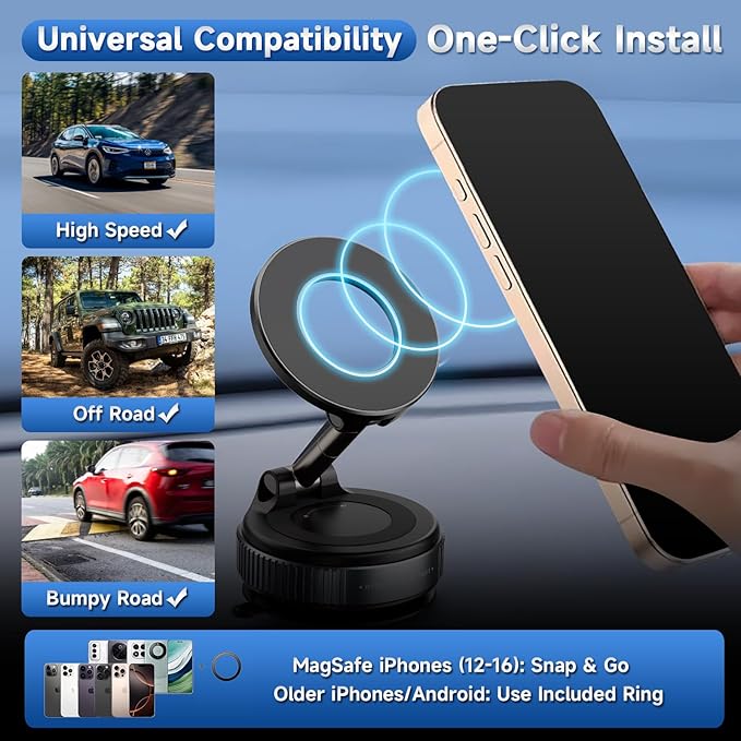 2026 Upgraded Vacuum Magnetic Car Phone Holder 360° Suction Cup Phone Mount - Image 3
