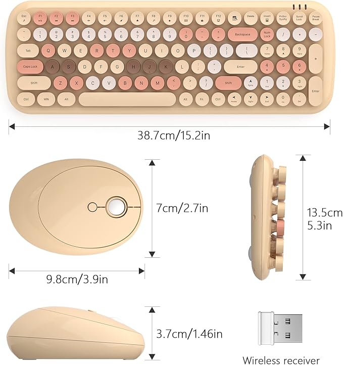 KNOWSQT Wireless Keyboard and Mouse Combo, Light Milktea 100 Keys 2.4 GHz Round - Image 7