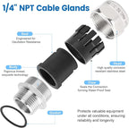 2 Pcs 1/4" NPT Stainless Steel Waterproof Cable Gland, IP68 Waterproof - Image 3
