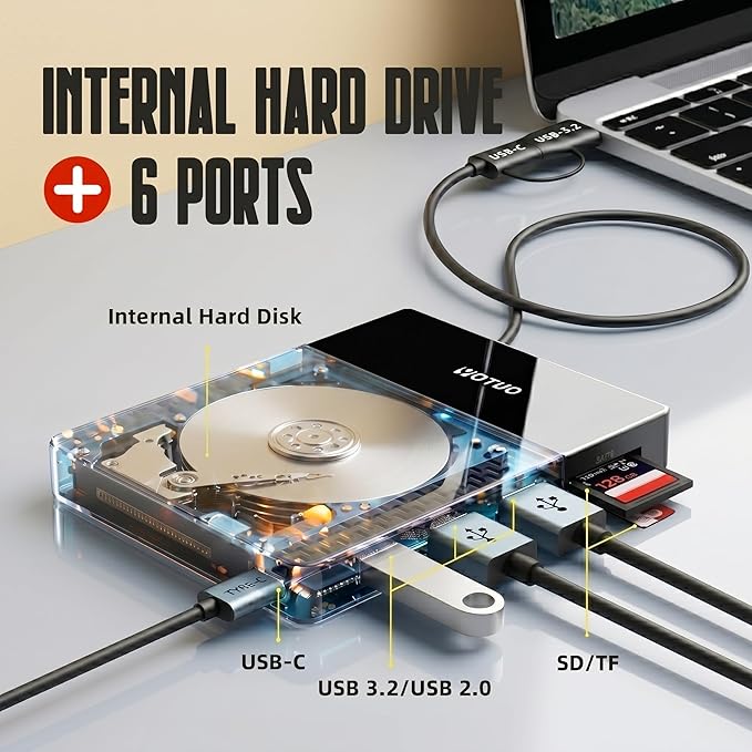 YOTUO 1TB External Hard Drive, USB C Multiport Hub HDD 7-in-1, USB 3.0 - Image 3