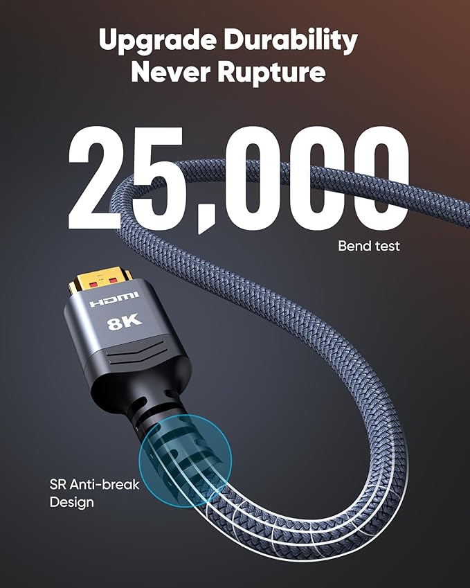 Highwings High Speed 8K 60Hz HDMI Cable 3.3FT/1M, 2.1 48Gbps HDMI Braided - Image 5