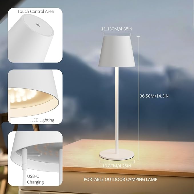 2-Pack White Cordless Table Lamp, Rechargeable LED Desk Lamp, 5000mAh Battery - Image 7