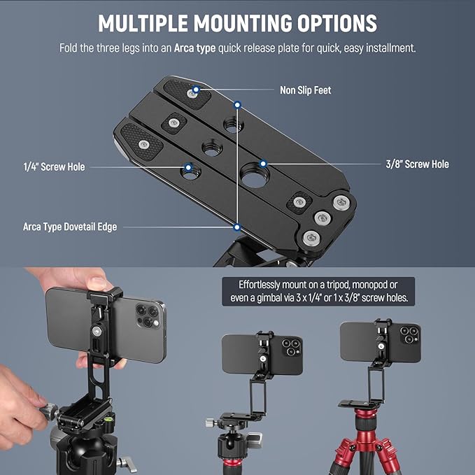 NEEWER Phone Tripod Mount with Cold Shoes, Metal Smartphone Adapter Compatible - Image 3
