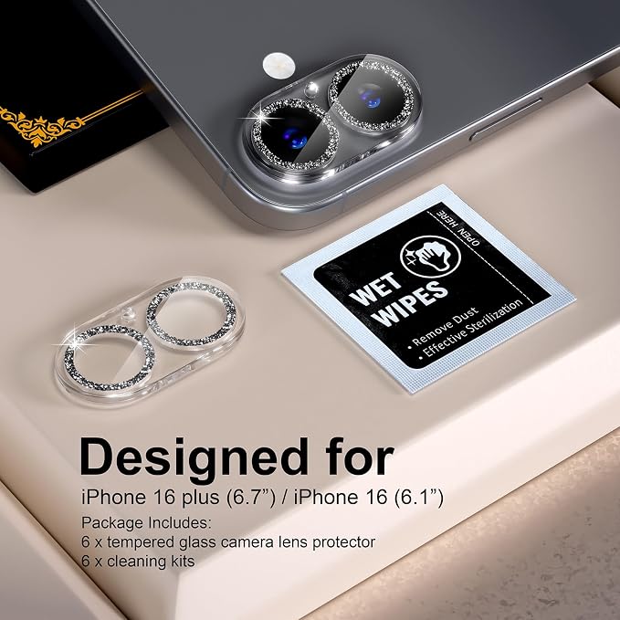 beuxece for 6 Pack iPhone 16 / iPhone 16 Plus Camera Lens Protector 9H Tempered - Image 2